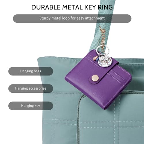 POIUGOYA Slim Wallet for Women RFID Card Holder Keychain - color: Dark Purple