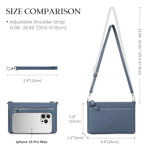 befen Genuine Leather Wristlet Clutch Wallet Purses with RFID Blocking - color: Grey Blue