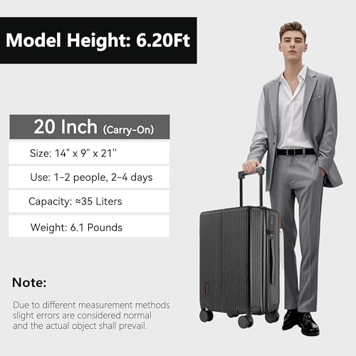 Hulsin Carry On Luggage 22x14x9 Airline Approved for Women 20 Inch Hardside - color: Black