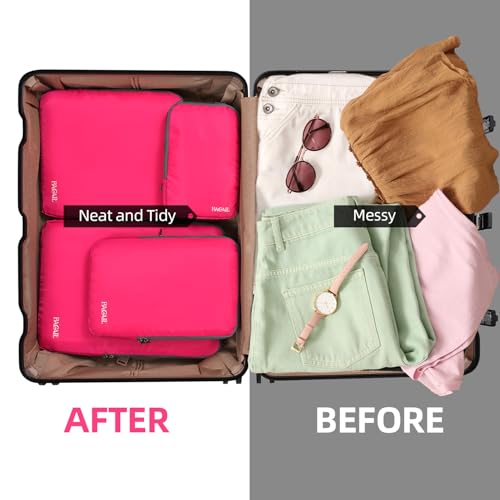 BAGAIL 4 Set/6 Set/8 Set Compression Packing Cubes Travel Accessories Expandable Packing Organizers (Cloth Pattern, 4-Fuchsia) - color: 4-Fuchsia, style: Cloth Pattern