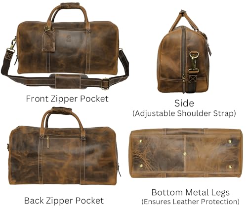 Handmade Leather Travel Duffel Bag - Airplane Underseat Carry On Bags by Rustic Town - color: Brown