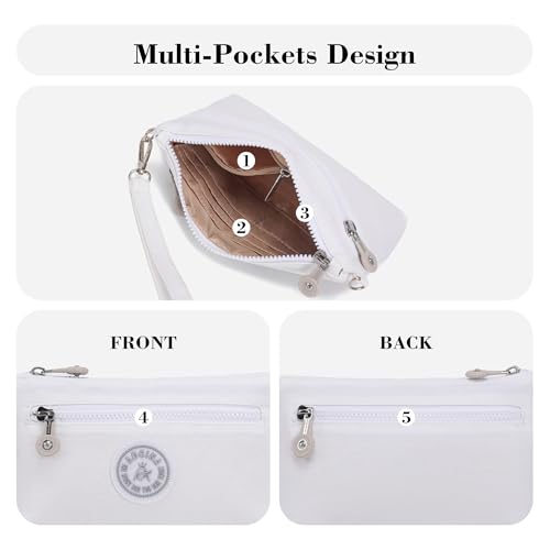 Small Wristlet Wallets for Women Nylon RFID Cross body bag - color: White