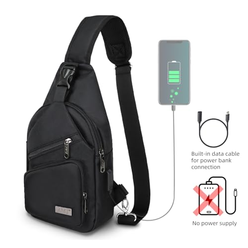 AMJ Crossbody Sling Bag Men Women, Casual Shoulder Backpack, Chest Daypack Satchel for Hiking Travel - color: Black, size: Small
