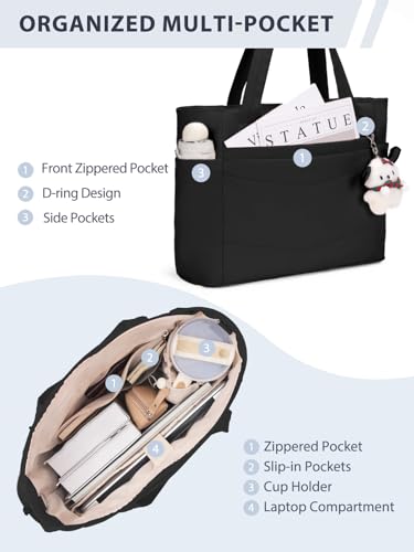 RHDZO Tote Bag for Women with 15.6 Inch Laptop Compartment and Cup Holder - color: Large-2 Set Black, size: Large-2 Set