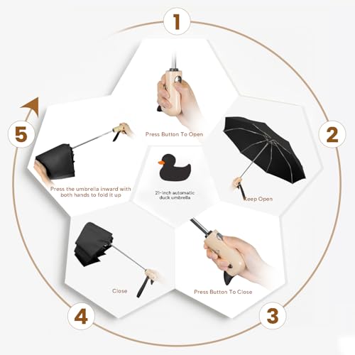 Duck Cute Travel Compact Umbrella Automatic, Wooden Handle for Gifts Women - color: 0.4 Black, size: 23 inch ARC