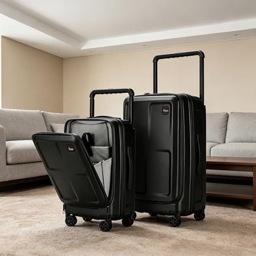 Carry on Luggage, 20 Inch Lightweight Luggage, Wide Handle Hardside PC Suitcase with Spinner Wheels & TSA Lock for Travel & Business Trips, Top Lid Opening, Black - color: Black, size: 20