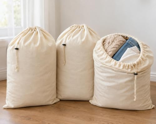 HB 4-Pack Cotton Large Drawstring Pouches 19" x 24" Dust-Proof Bags Cover