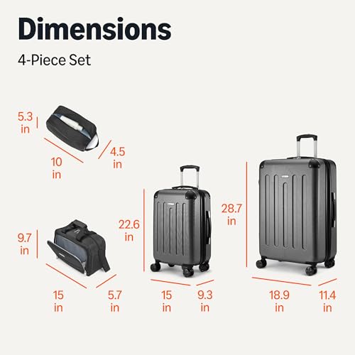 Amazon Basics 4-Piece Luggage Set, Hardside Suitcases with Spinner Wheels, 22" Carry On & 28" Checked, Tote Bag & Travel Bag, Black - color: Black, size: 4-Piece Luggage Set