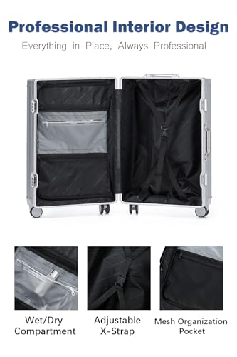 HotWay 20 Inch Carry On Zipperless Luggage with Cup Holder,Silver - color: Silver (PC+Aluminum), size: Carry on 20inch