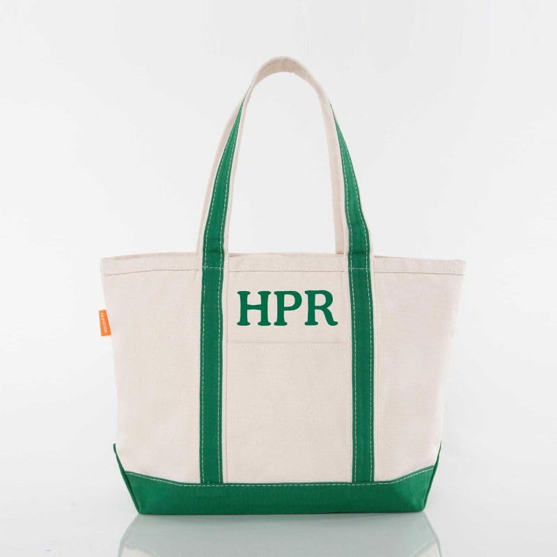 CB STATION Medium Classic Personalized Monogram Canvas Tote Bag for Women – Customized Gift for Birthday, Wedding - color: Emerald