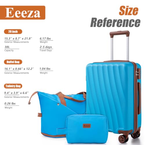 Eeeza Carry on Luggage Sets,SkyBlue (20"/DB/TB) - color: Sky Blue, size: 3 Piece Sets (20/DB/TB)