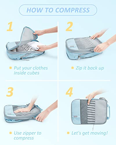 BAGSMART Compression Packing Cubes for Travel Essentials - color: Light Blue, size: Set of 4