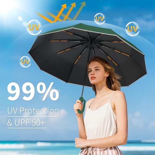 Seniny Travel Umbrella with UV Sun Protection, Large Rain Umbrellas - color: Dark Green