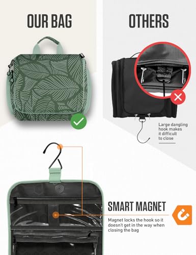 VENTURE 4TH Hanging Travel Toiletry Bag, 17 Compartments - Green Leaves - color: Green Leaves