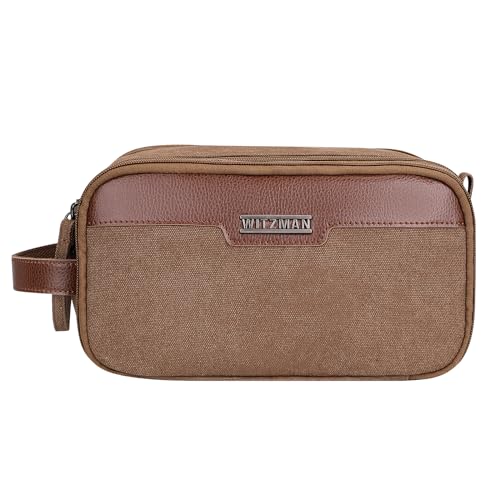 WITZMAN Canvas Toiletry Bag for Men Travel Toiletries Large 7L Dopp Kit - color: Brown