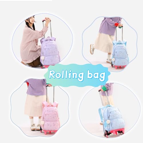 Star Print Green Rolling Backpack for Girls Kids Bag with Wheels - color: 2 Wheels 05 Green, style: 2 Wheels
