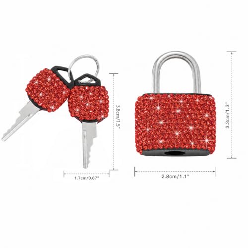 2 Pcs Small Locks with Keys Mini Luggage Locks Bling Padlock with Key Metal Lock for Locker Suitcase Bag(Red) - color: Red