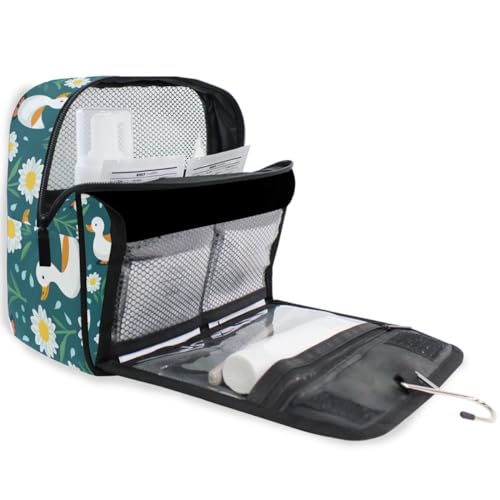 Hanging Travel Toiletry Bag 649 Duck Green Flowers Kit Makeup Case Cosmetics Organizer for Men Women - color: 649 Duck Green Flowers