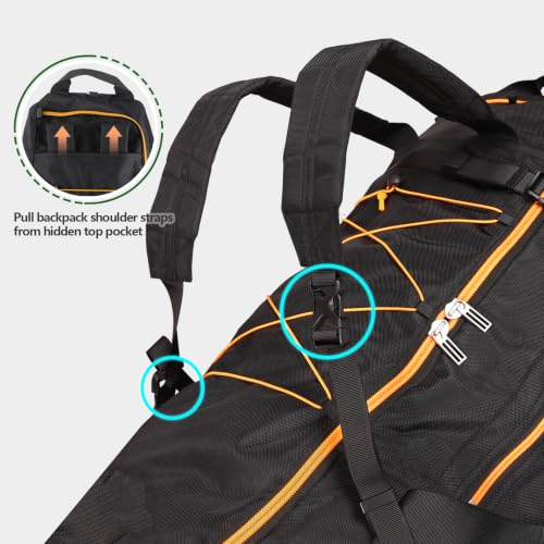 31” 95L Expandable to 125L Foldable Wheeled Duffle Bag, Black Orange - color: Black Orange