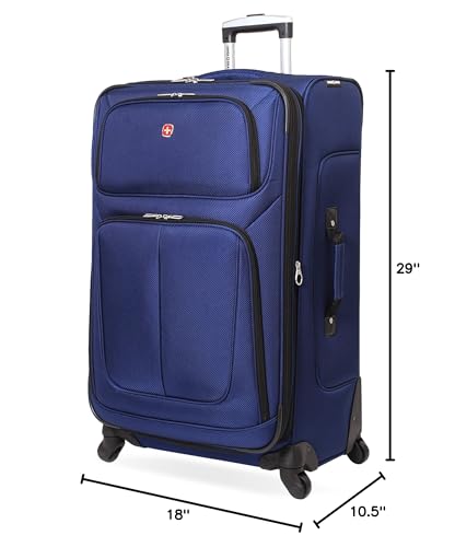 SWISSGEAR Sion Softside Expandable Spinner Luggage Durable Lightweight Travel Suitcase, Blue, Checked-Large - color: Blue, size: Checked-Large 29-Inch
