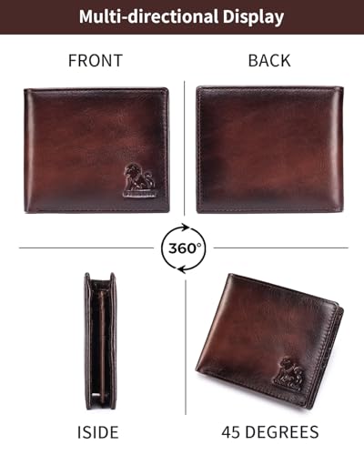 Men's Cowhide Leather RFID Wallet, Slim Bifold (Dark brown) - color: Dark brown