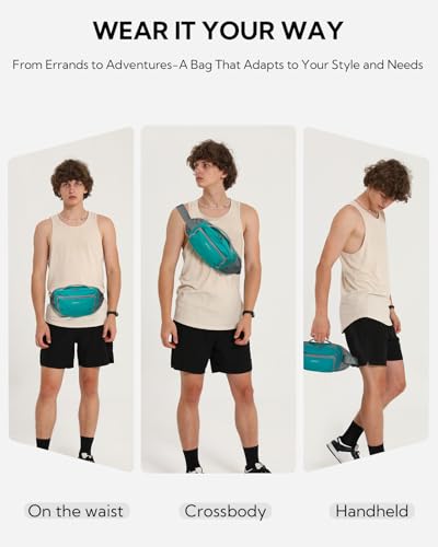 WATERFLY 2.3L RFID Fanny Pack: Anti-Theft Bellows-Style Opening for Hiking - color: Cyan