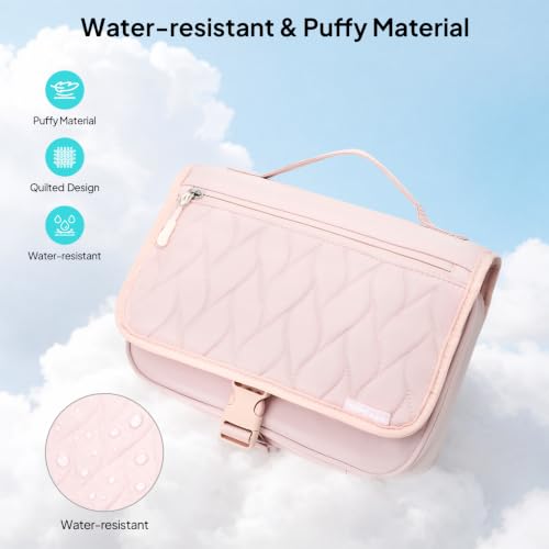 TOPEAST Quilted Travel Toiletry Bag for Women,Detachable Hanging Makeup Bag - color: Pink