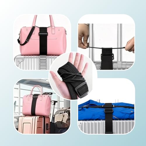 2 Pack Luggage Strap for Carry On Bag,Multi Use Strong Adjustable Connector Straps, Black Elastic Travel Belt for Suitcase, Backpack, Handbag, Easy Wrap, Lightweight