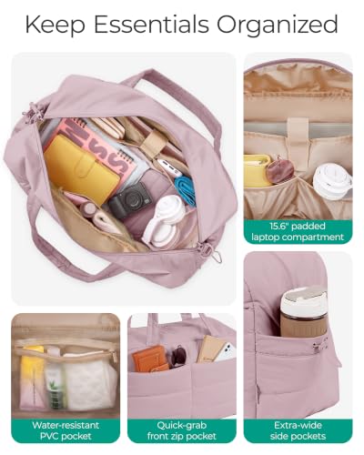 BAGSMART Gym Bag for Women, Lightweight Puffer Duffle Bag 2-PC Travel Bag, 31L Weekender Overnight Bag Quilted Carry On Tote Bag, Diaper Hospital Dance Bag for Travel, Gym, Water Resistant - color: Misty Purple