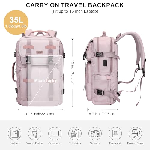 PIJUSHI Travel Backpack Carry On Backpack for Airplanes 35L Fits 16" Laptop - color: Ashen Purple-2