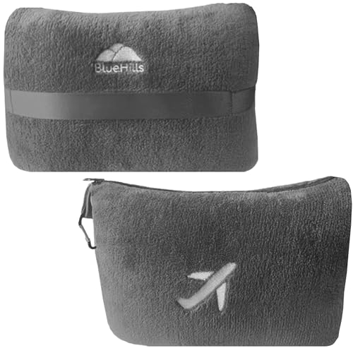 BlueHills Premium Soft Plush Mini Travel Blanket Pillow Plane 2 in 1 Gray - color: Gray-m01