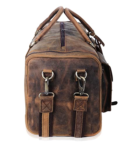 KomalC 28 Inch Leather Duffle Bag for Men & Women, Travel Gym Holdall - color: Distressed Brown, size: 28 Inches