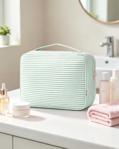 Narwey Hanging Travel Toiletry Bag for Women, Large Makeup Cosmetic Bag - color: B-Mint Green Stripe