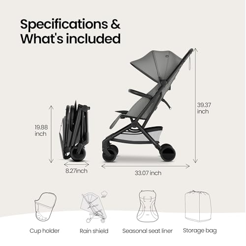 Mompush Velo Lightweight Travel Stroller Travel Bag Included - color: Stellar Gray, size: Stroller+Travel Bag