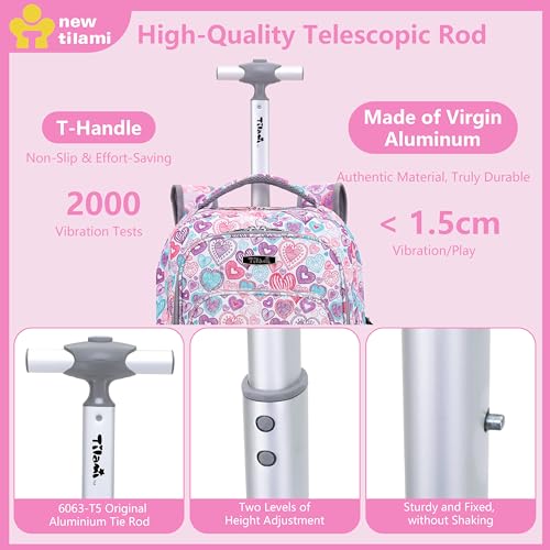 NEW TILAMI 18 Inch Rolling Backpack with Lunch Bag for Girls Boys School - color: Pink Love