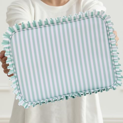Ruffled Makeup Bag, Green Stripe A - color: Green Stripe A