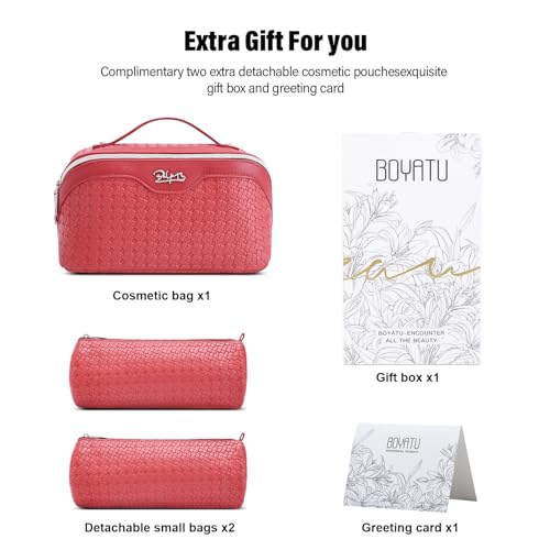 BOYATU Travel Makeup Bag Cosmetic Bags for Women: 3 Pcs Set Make up Bag - color: L54Rose