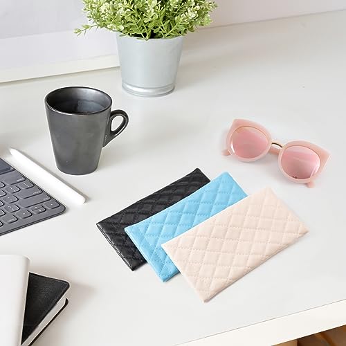 TRIUMPH VISION Eyeglass Case Glasses Case Soft Sunglass Pouch Sleeve 3 Pack - color: Pu Quilted (Black, Blue, Beige)