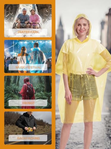 SaphiRose Disposable Adult Rain Ponchos Clear Emergency Raincoat - color: Clear Yellow 4