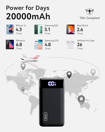 INIU 20000mAh Portable Charger, Compact 22.5W Fast Charging USBC Power Bank - color: Black, size: Classic Size