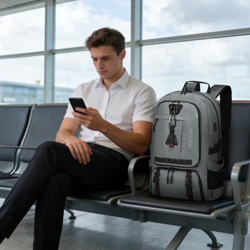 Travel Backpack with Shoe Compartment 45L TSA Carry on Fits 18.4" - color: Expandable Grey