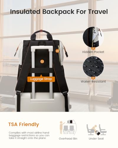 LOVEVOOK Lunch Backpack Women, 17 Inch Laptop Work Bag Lunch Compartment - color: Black-white-brown, size: 17 Inch-Lunch Compartment