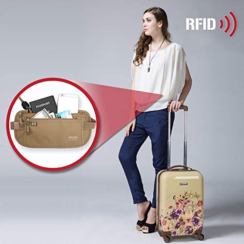 Money Belt - Passport Holder Secure Hidden Travel Wallet with RFID Blocking, Undercover Fanny Pack (Beige) - color: Beige, size: Rfid Blocking & Belt Wide:1inch