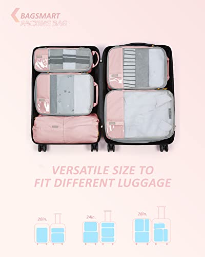 BAGSMART Compression Packing Cubes for Travel Essentials - color: Mix-Blush Sky, size: Set of 6