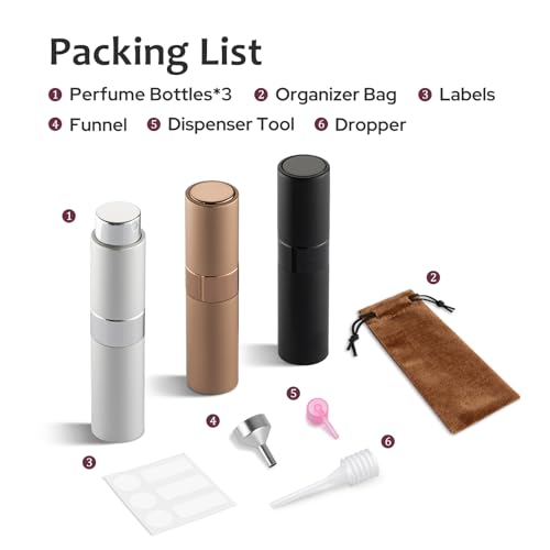 LISAPACK 8ML Atomizer 여행용 향수 스프레이 병, 빈 향수 디스펜서, 남성 및 여성용 휴대용 스프레이, 3가지 색상7 - color: 3가지 색상7