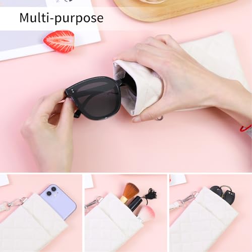 Double Eyeglass Case Soft Dual Glasses Case for Women Men Travel Squeeze Top Sunglasses Cases Eyeglasses Pouch - color: White+white