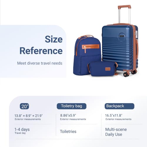 Carry On Luggage 22x14x9 Airline Approved Suitcase with Wheels, 3 Piece - color: Dark Blue, size: 3 Piece Sets (20/BP/TB)