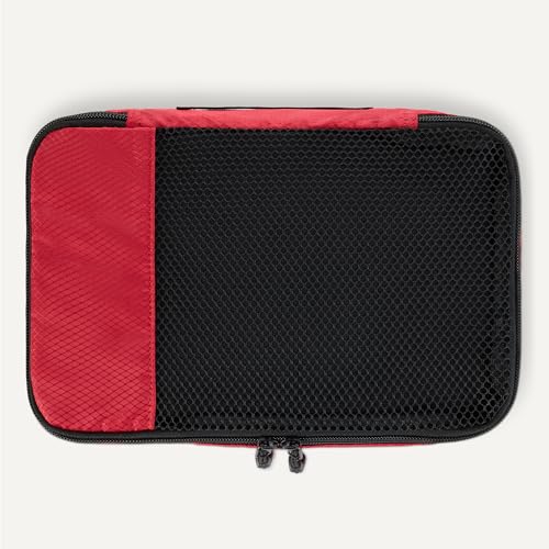 Amazon Essentials 여행용 액세서리 세트 4피스 패킹 큐브, 더블 지퍼가 있는 수하물 정리함, 100% 폴리에스터, 메시 탑, 레드, 오거나이저 - color: 레드, size: 2-소형