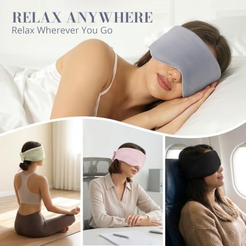 Sleep Mask for Women Men, Reversible Eye Mask Sleeping with Cozy & Cooling Sides, Adjustable Velcro Band, Blackout Face-Hugging Padded Eye Cover for Sleeping Travel Office, Grey/White - color: Grey+white