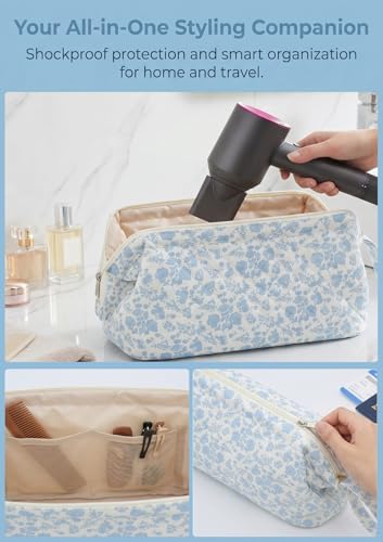 TeeYee Nylon Hair Tools Travel Bag for Dyson Airwrap Quilted Toiletry Bag - color: Blueflower